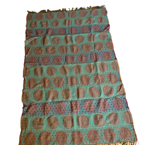 Large Reversible Wool Throw Blanket Multicolor Textured Fringe